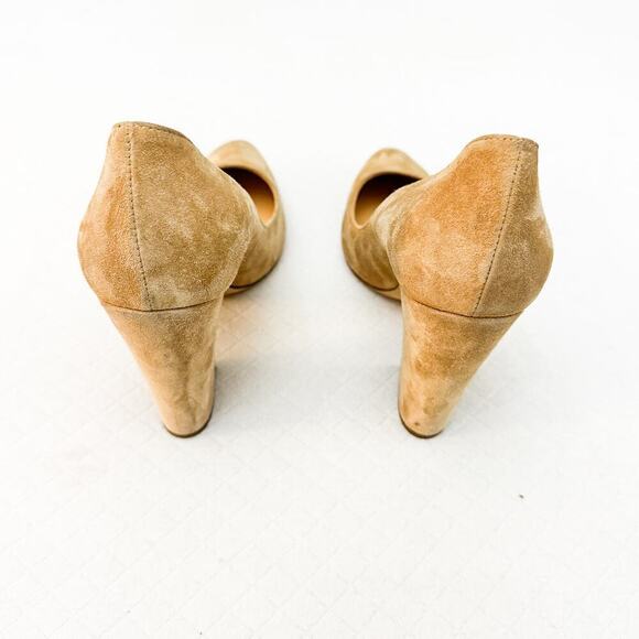 Sergio Rossi Suede Leather Beige Pointy Toe Block Heel Pumps Size 9 - Picture 3 of 5